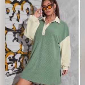 Polo Neck Drop Shoulder Two Tone Dress